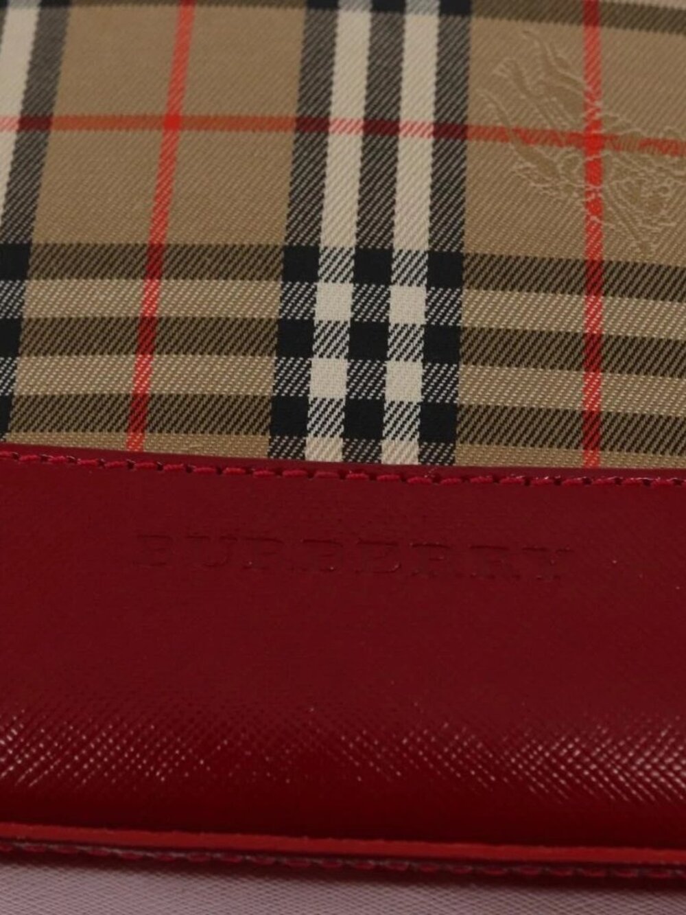 BURBERRY Nova Check Tote Bag Canvas Leather Beige Red gold Auth gh1367 - Picture 10 of 16